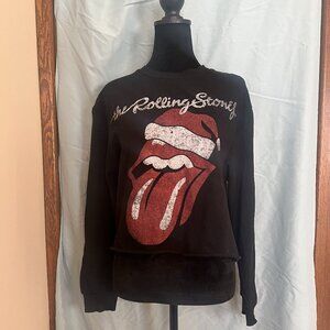 The Rolling Stones Logo Black Cropped Sweatshirt Sz Medium, Women's